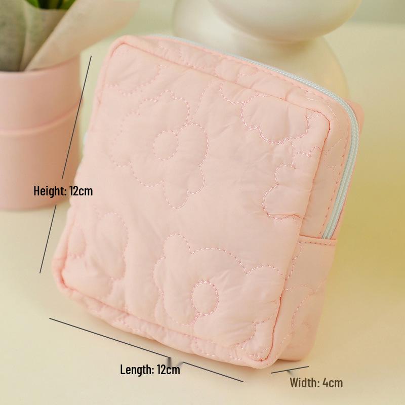 Quilted Cream Cloud Makeup Bag, Portable Handheld Cosmetics Storage, Large Capacity