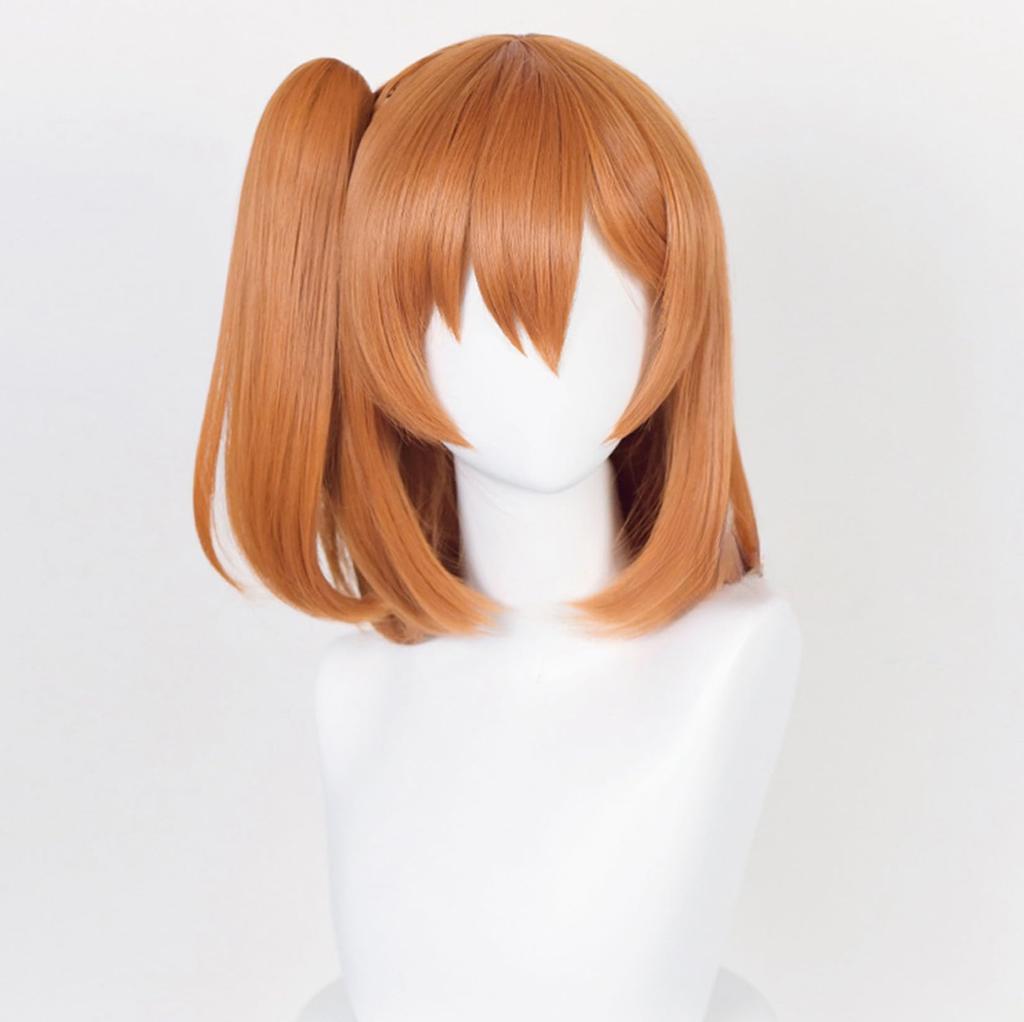 [Laubao Shopping] Honoka Kousaka Cosplay Wig, Orange Ponytail, Mesh, Heat Resistant, for Disguise, Costume Accessory, Party, Halloween, Fancy Dress, S