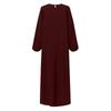 Women's Muslim Wind Temperament Elegant Pleated Dress Solid Color Round Neck Long Sleeve Pleated Dresses