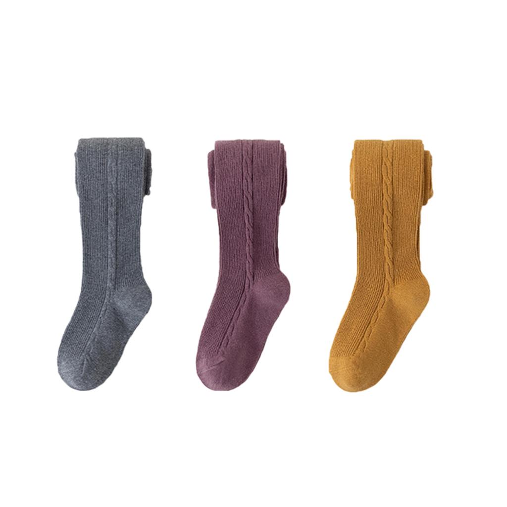 LOLANTA Knit Tights with and Ages Kids' Feet, 3-Pair Set, Gray, Purple, Yellow, 1-3