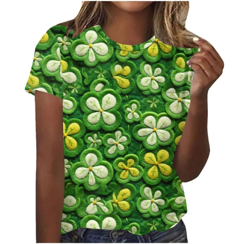 Summer Women's Short Sleeved Slimming Fashion T-shirt Women's Clover Animal Casual Print Shirt