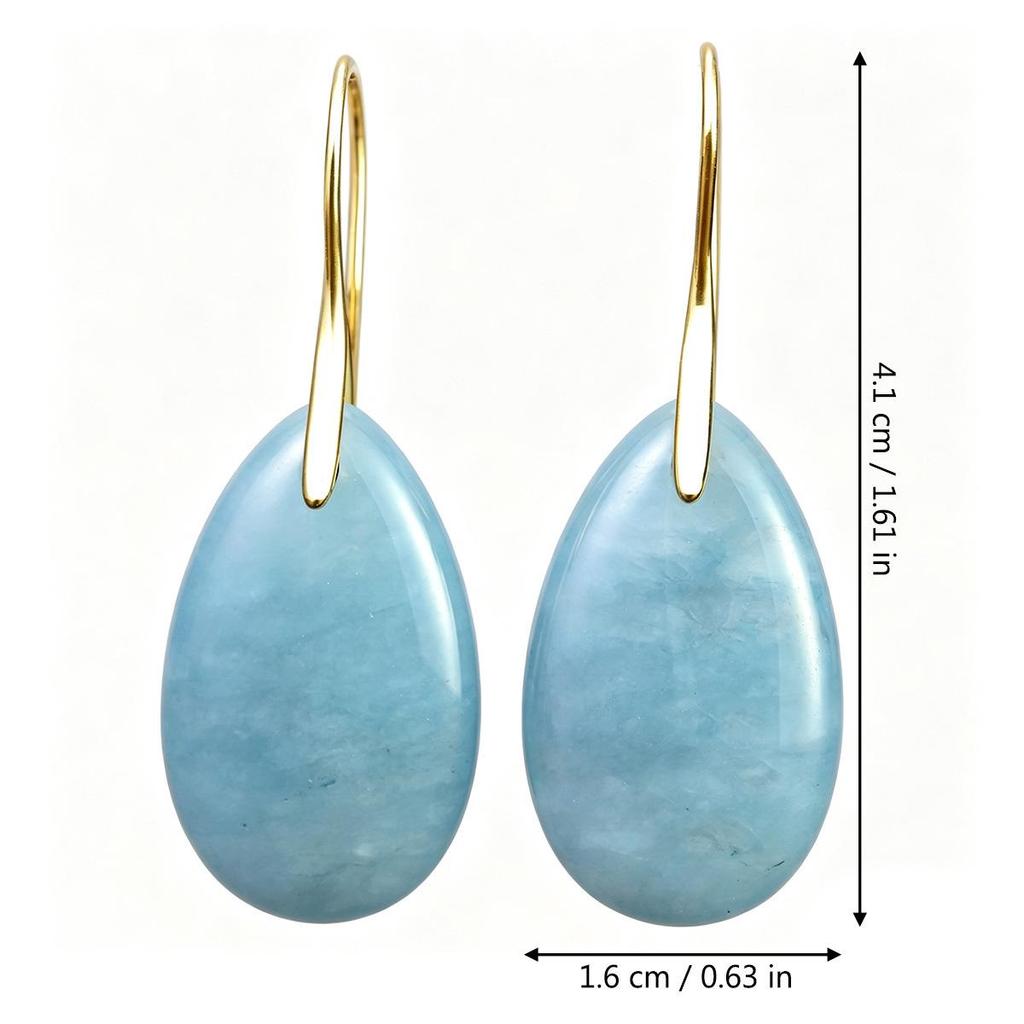 Boucles d'oreilles simples en pierre naturelle bleue en forme de goutte d'eau pour femmes - Haut de gamme, Inaltérables, Style européen et américain