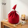 Christmas Party Table Decorations Drawstring Gift Bags with Santa Hat, Reusable Velvet Xmas Goodie Sacks, Festive Eve Treat Pouches Candy Apple Pouch
