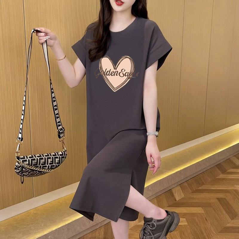 Women's Fashion Summer Spring Love Letter Print 1/2 Sleeves O-Neck Loose Waistline Casual Dresses