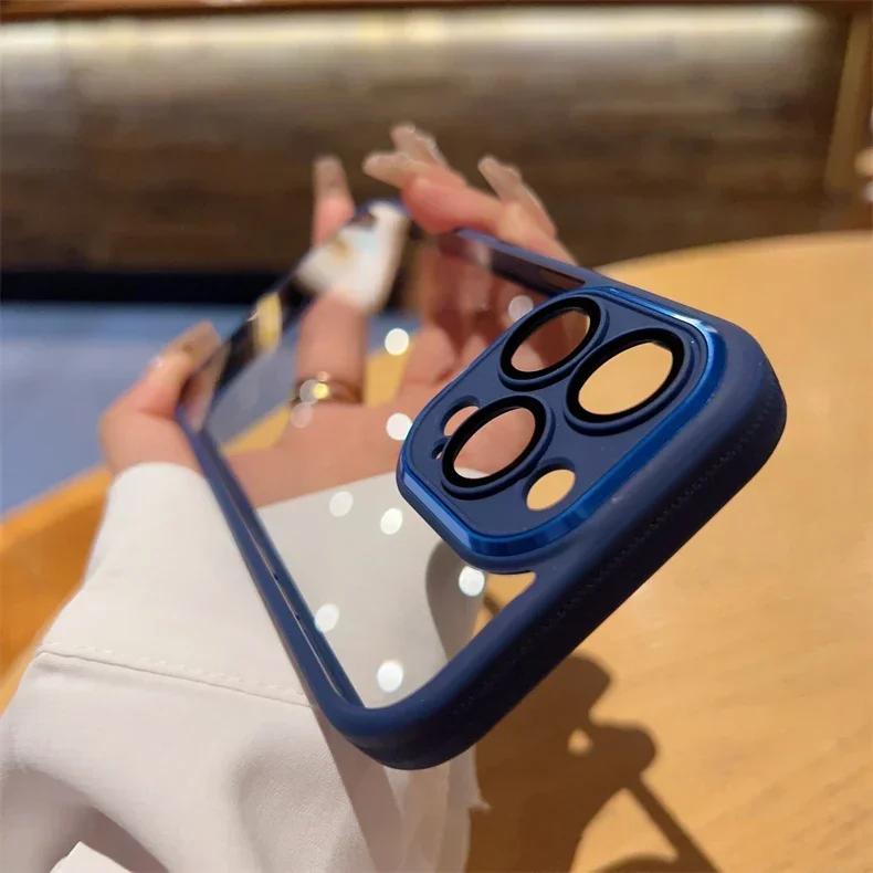 Original Gold Case For iPhone 16 Pro Max Glass Camera Protector Case for iPhone 15 13 12 14 Pro Max Transparent Shockproof Cover