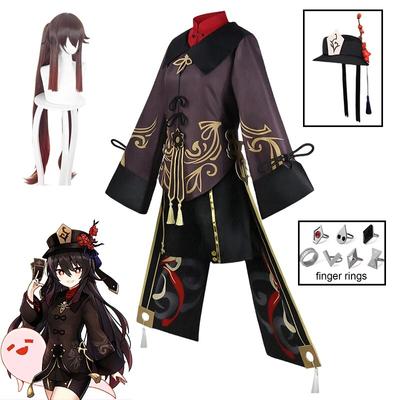 Hutao Cosplay Spiel Genshin Impact Cosplay Kostüm Hu Tao Chinesischen Stil Uniform Perücke Set Halloween Kostüm Kleidung für Frauen