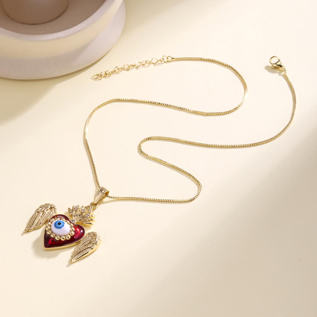 Nidin Türkische Evil Eye Anhänger Halsketten für Frauen Zirkonia Emaille Herz Flügel Charme Schlüsselbein Kette Glücksbringer Schmuck Geschenke