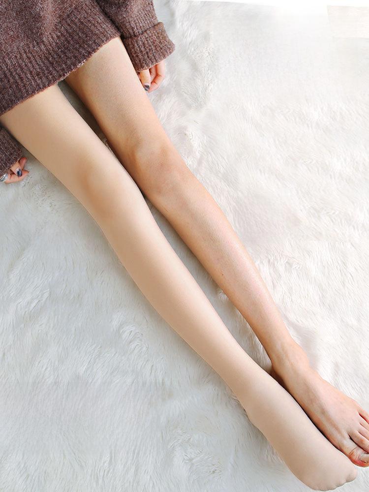 Women's Nude Flesh-Colored Warm Cotton Leggings - Velvet Thickened, Autumn/Winter Stockings