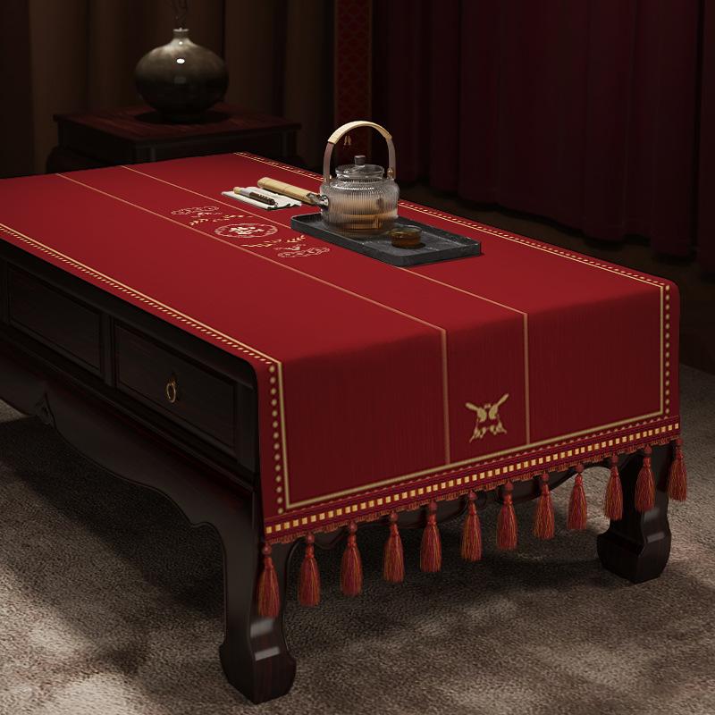 Red Festive Living Room Wedding Coffee Table Tablecloth Atmosphere Engagement Rectangular Dining Table Tablecloth Desktop Dust Cover