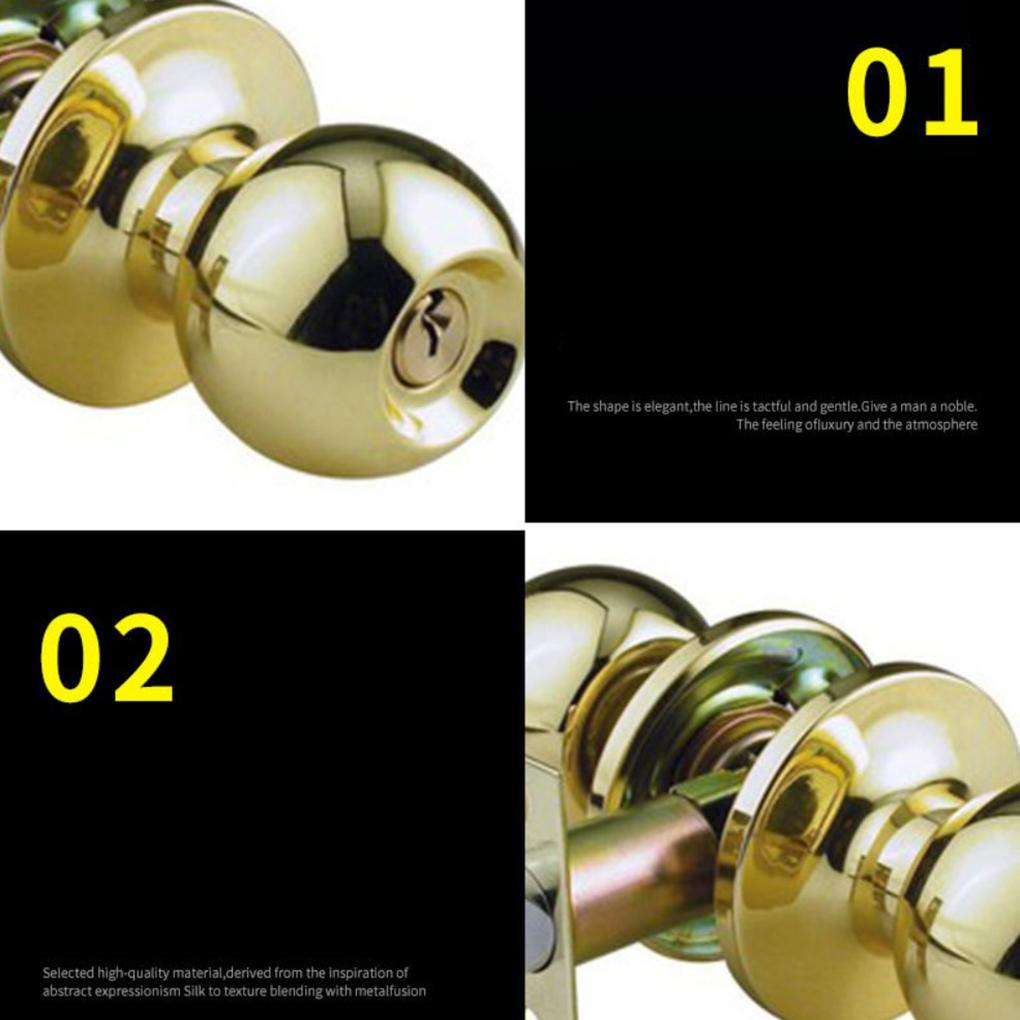 Round Door Handle Knob Universal Stainless Steel Lock Locks with Three Keys Household Sturdy Round-shape Gear Gold