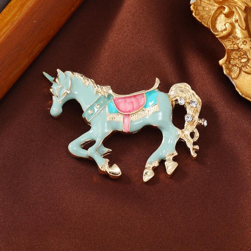 Retro Unicorns Horse Brooch With Enamel Finish Vibranting Color Alloy Secure For Fashion Accessory Multiple Use