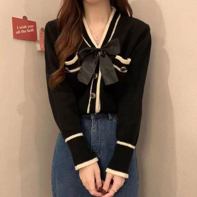 

Осень и зима новый нежный кардиган в вязаном стиле колледж, куртка с бантом, женский короткий топ one size fits all