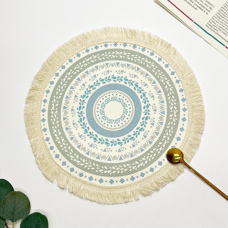 Bohemian Cotton Thread Placemat Nordic Fabric Woven Round Mat Home Kitchen Heat Insulation Anti-scald Mat Tassel Table Coaster