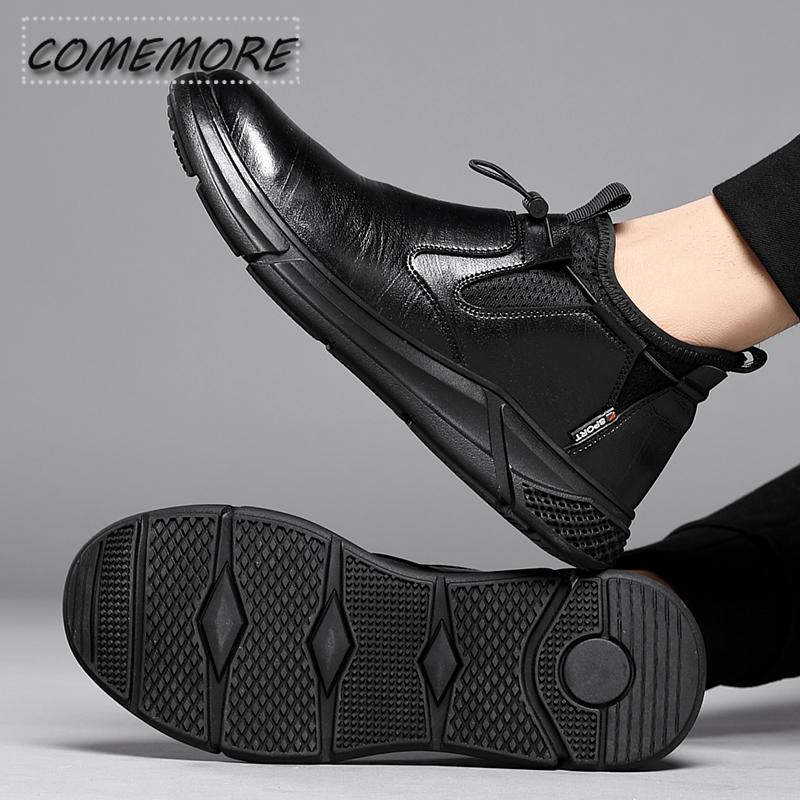 Svarta Vattentäta Säkerhetsarbetsskor i Läder för Män Kontorsstövlar Skor Oförstörbara Halkfria Herrstövlar Skodon Vår Höst