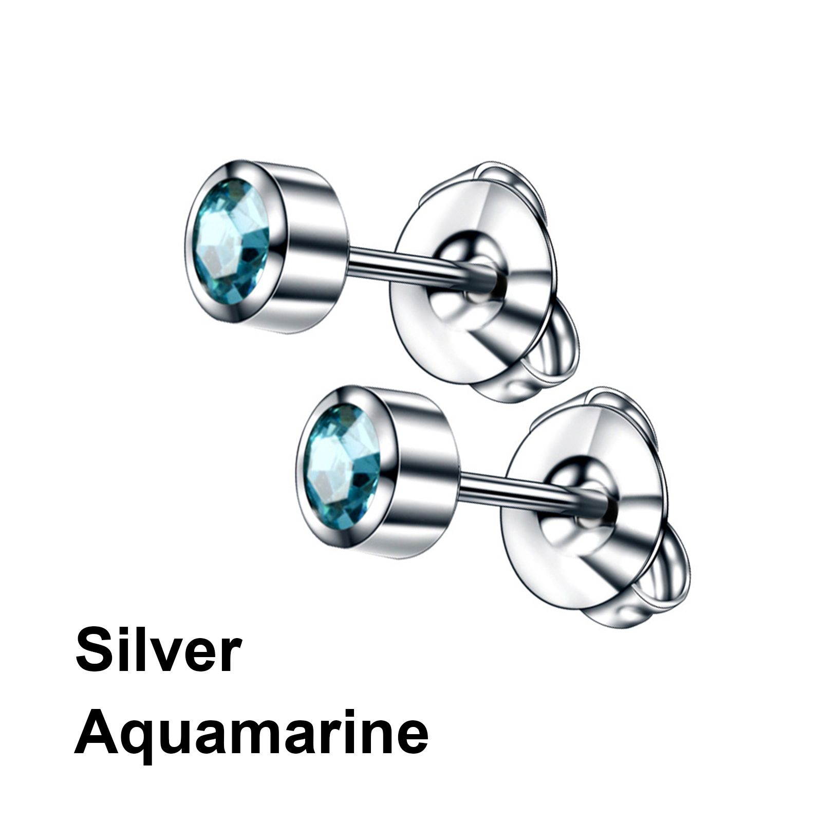 

Rustproof Anti-sensitive Stainless Steel Stud Earrings Ear Piercing Stud Ear Piercing Earrings silver-Aquamarine