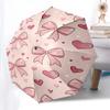Pink Bow and Heart Patterned Automatic Opening Folding Umbrella with 8 Bone Iron Frame,Suitable for Fans,Travelers,Daily Use,and Festive