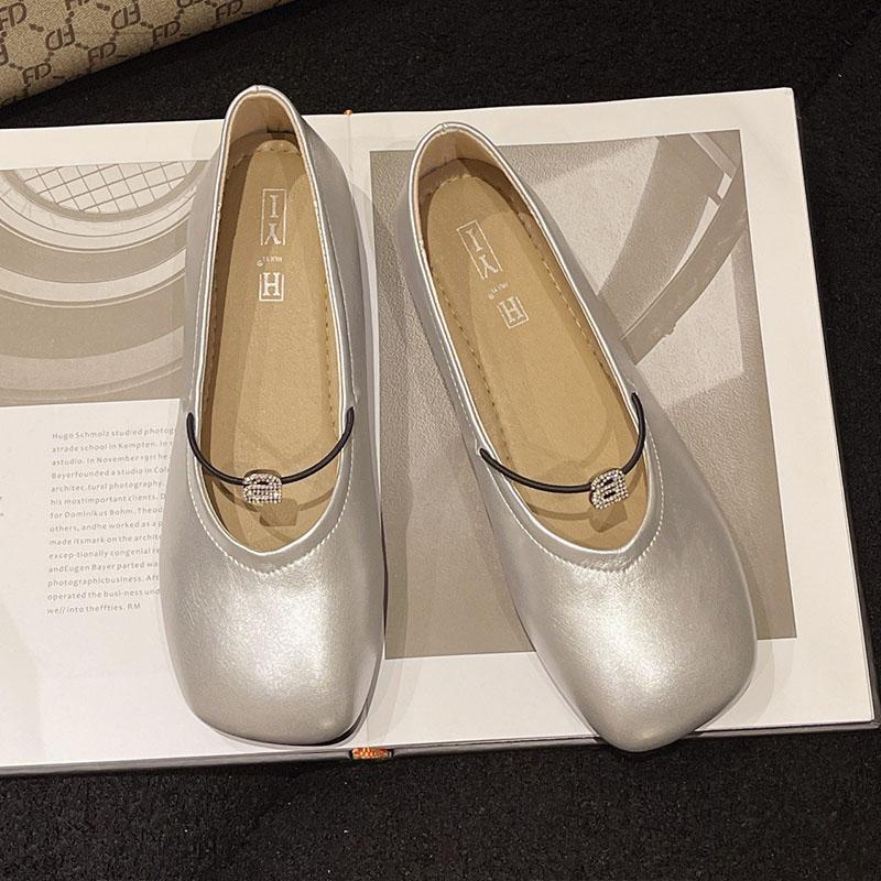 

Ballet Flats Women Soft Leather Thin Shoes Fashion Pumps Slip-on Casual Loafers Rhinestone Buckles Elastic Bands Mary Jane Shoes EUR 40 срібний