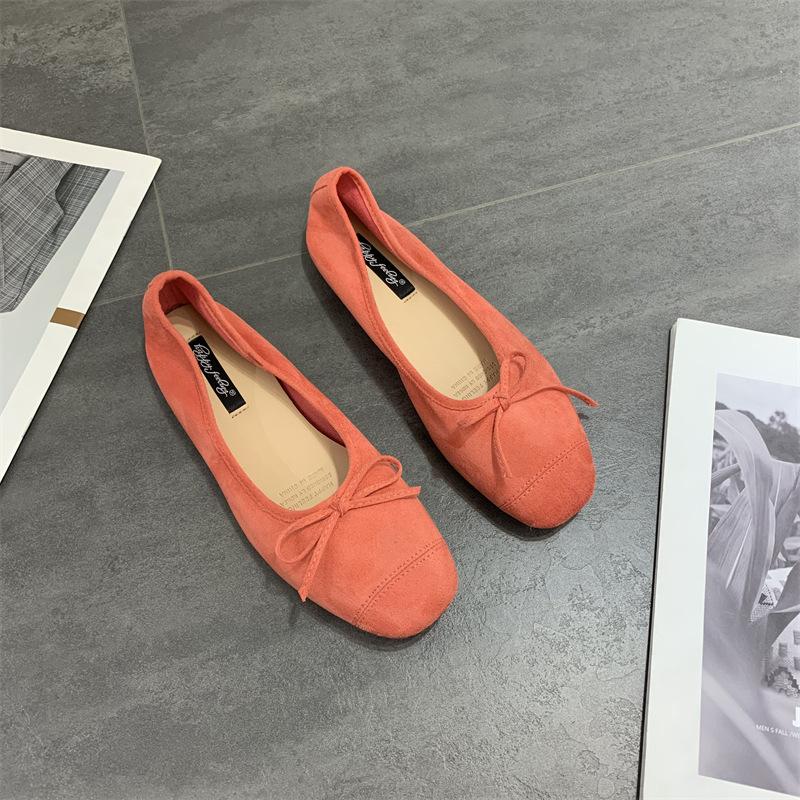 Pantofi Doudou de primăvară cu talpă plată, pantofi de damă 2025, nou primăvară, cu vârf pătrat, fundă, balerini de primăvară și toamnă, versatili, pantofi unici