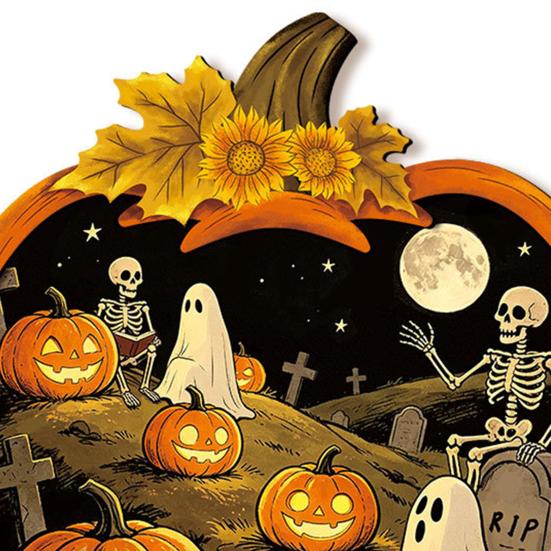 Mysterious Fantasy Home Decor Halloween Wooden Pumpkin Sign, LED Light Up Ghost Hanging Creepy Aesthetic Wall Sign for Indoor Outdoor Holiday