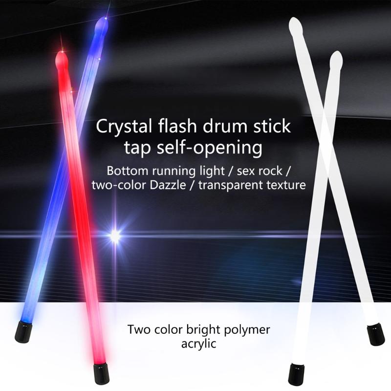 Acrylic Drumming Drumsticks Bright LED Light Up Drum Sticks Double Color Glow Drumsticks for Stage Performances