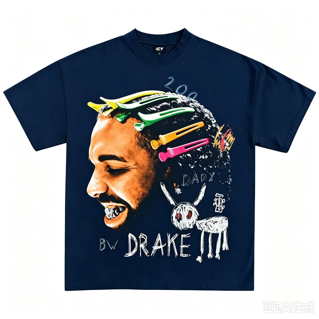 Drake Vintage Rap Portrait Graphic Oversized TShirt Unisex Hip Hop Streetwear Cotton Hot selling leisure Tee