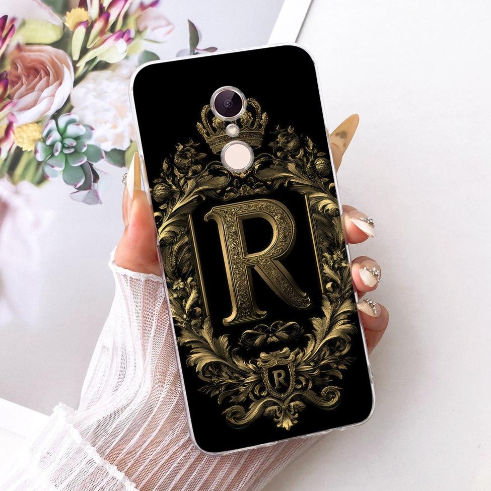 For Redmi 5 Case Cover Transparent Luxury Crown A-Z Letters 2D Flat Pattern Soft Casing For Redmi MDG1 MDI1