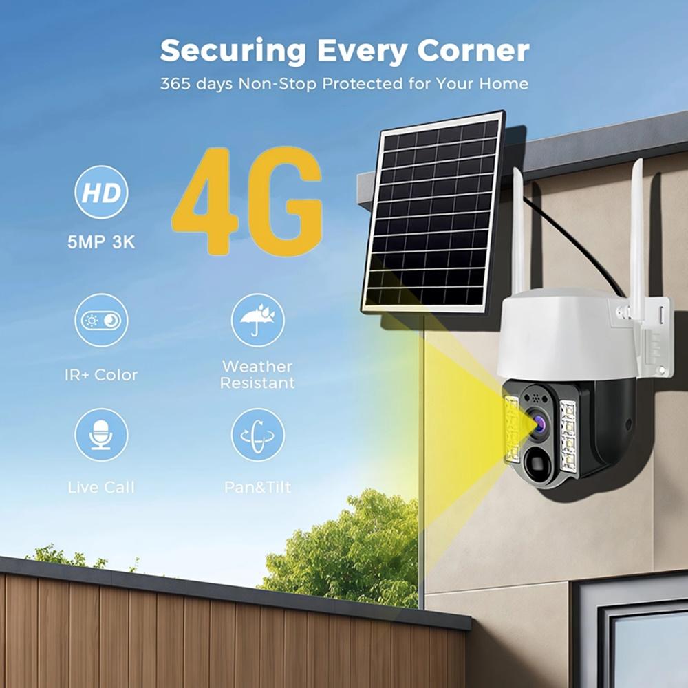 Solar-powered Surveillance Camera, Outdoor Waterproof, Wide-angle 10x Zoom, WIFI/4G Automatic Tracking Security Camera