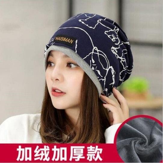 Pure cotton winter hat women's velvet warm scarf dual-purpose windproof pullover hat women's