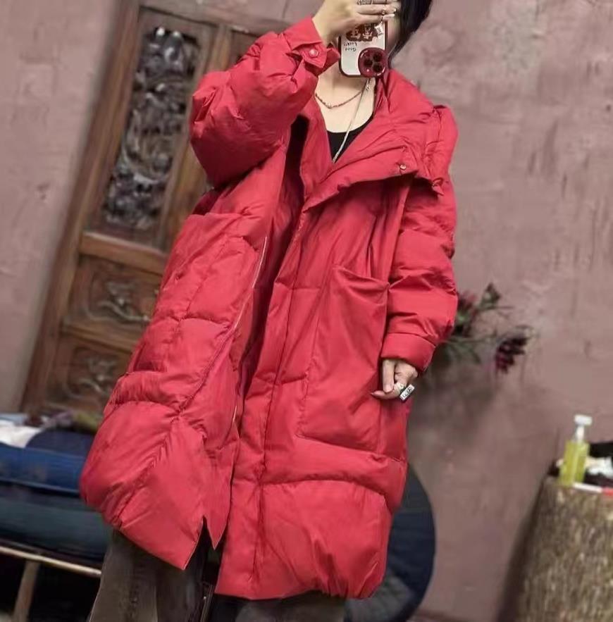 Winter New Medium and Long Casual Large Size Loose Hooded Down Jacket Women's Japan and Korea Fashion Thickened Coat Tide