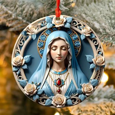 1/2Pcs Acrylic Blessed Virgin Mary Ornament with Lanyard Home Office Indoor Christmas