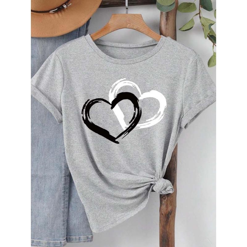 Fashion Love Heart Print Women T Shirt Casual Graphic Printed Clothes Female Shirt Short Sleeve Lady Streetwear Lover Tee