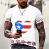Summer Round Neck Puerto Rico Flag Pattern 3D Print Top Fashionable Casual Short Sleeved Men's T-shirts