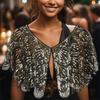 Mesh Sequins Shawls Blingbling Short Cape Elegant Sequins Poncho Coat  Girl