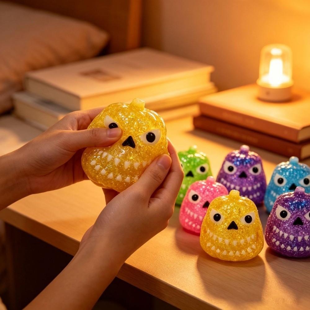 Soft Elastic Halloween Pumpkin Squeeze Toy Transparent Glitter Squishy Fidget Toy Party Favor