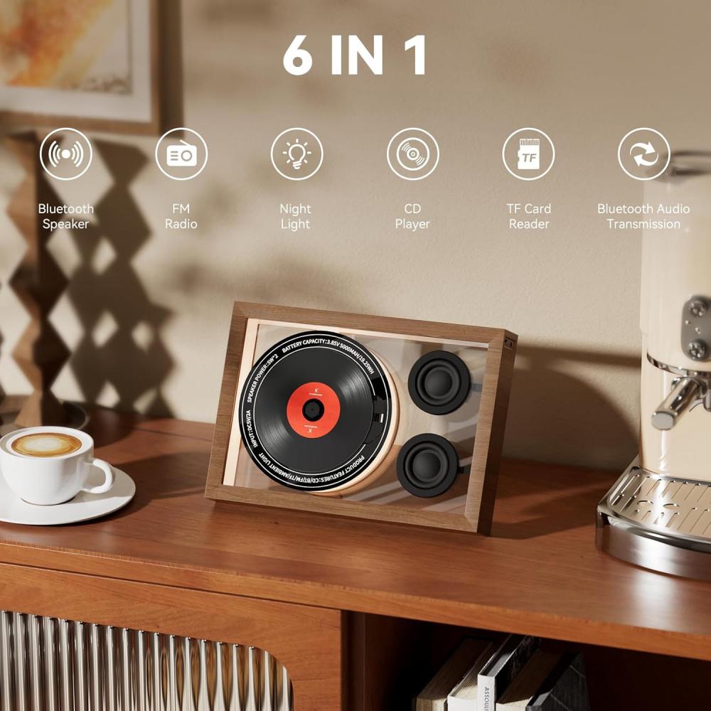 CD Player με 5.4 Bluetoothr, Ρετρό CD Players Κορνίζα με Ηχεία Φως, Επιτραπέζιο Τοίχου CD Player Ασύρματο Ηχείο Ενσωματωμένο Μικρόφωνο Τηλεχειριστήριο