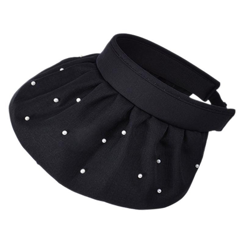 Floral Pearl Large Eave Hollow Top Shell Hat for Women's Summer Sun Protection and Hair Band Sun Hat