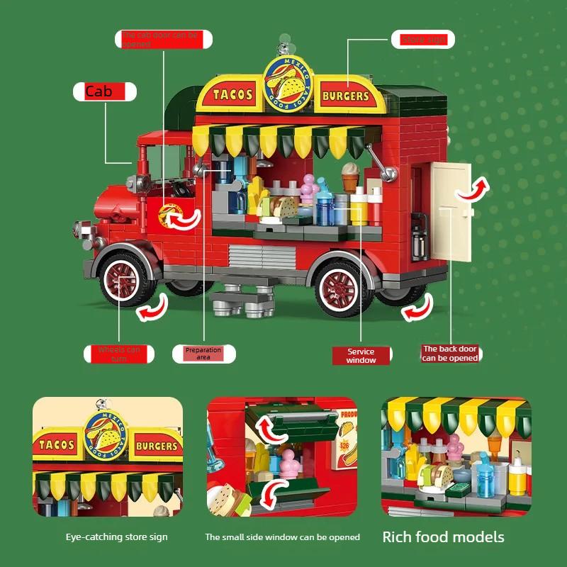food truck moc building blocks street view moc brick sets for Adults girl micro construction set car Model assembling toy Gifts