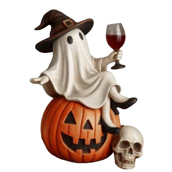Halloween Ghost Figurine Funny Cute Ghost Sitting on Pumpkin Statue