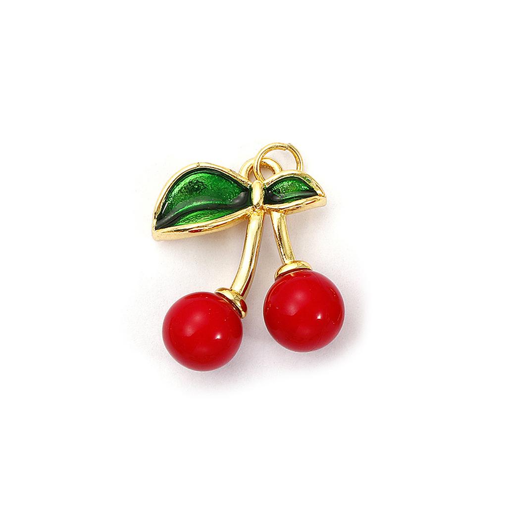 1 Piece Brass Charms 18K Gold Plated Red Cherry Fruit Cubic Zirconia Pendants For Necklace Bracelet Earrings Jewelry Making