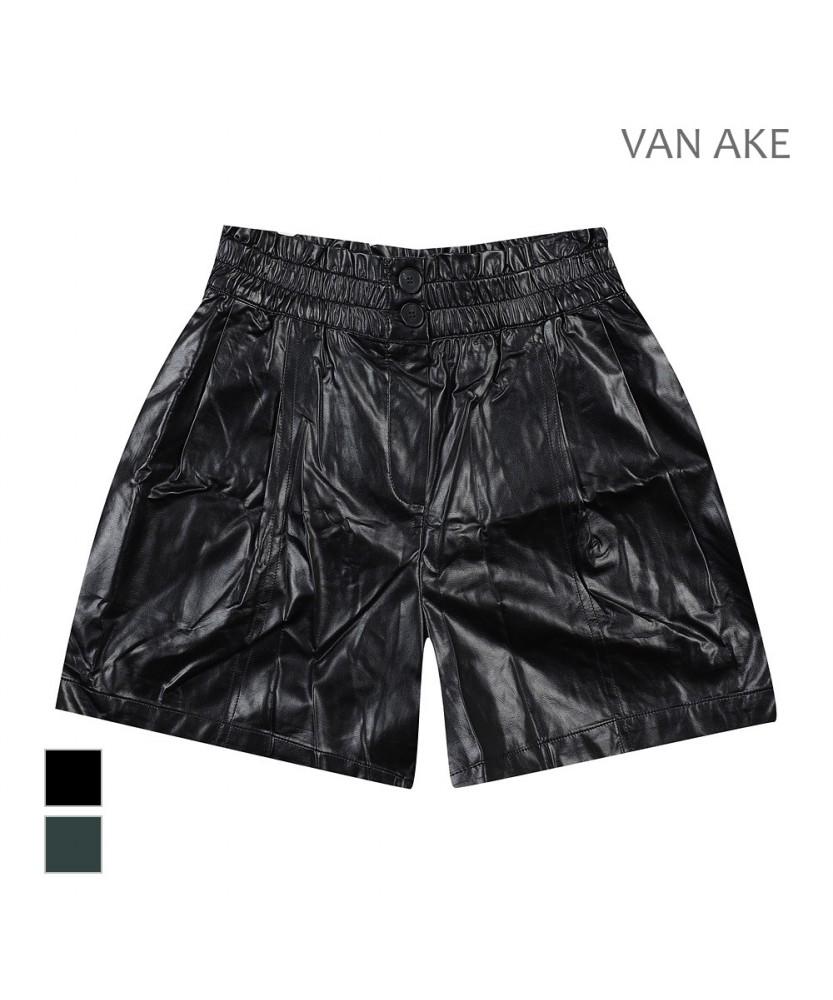 VANAKE Shirred Elastic Leather Shorts_Vb29Slmd01Z