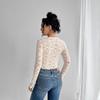 Camiseta de Manga Larga Lisa Sexy de Encaje con Cuello en V para Mujer Primavera Moda Femenina Diaria Básica Oficina Señora Casual Ajuste Delgado Elegante para Mujer Camiseta de Manga Larga