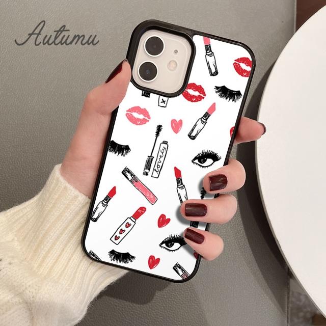 Makeup Collection Mascara Lipstick Phone Case for iPhone 11 12 13 14 Pro Max Mini XR XS SE 2020 6S 7 8 Plus Galaxy S21 S22 Cover