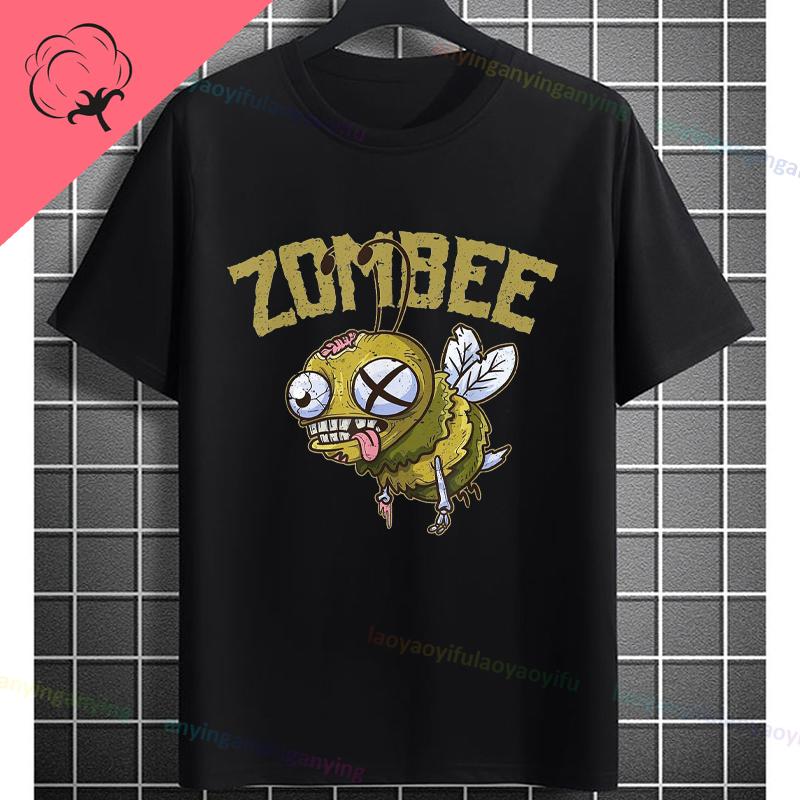 UnisexS Zombie Bee Apocalypse Graphic TShirt with Creepy Undead Horror Design Black Pure Cotton Shortsleeve Tee Outdoor Clothing