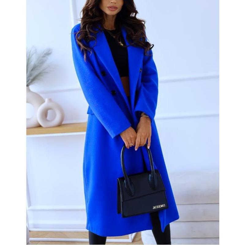 Autumn Winter Loose Casual Solid Color Double Breasted Wool Coat Women All-match Cardigan Outwear Top