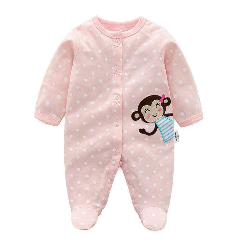 Baby Jumpsuit Spring and Autumn Pure Cotton Long-Sleeved Newborn Baby Jumpsuit with Foot Cover Children's Pajamas Romper with Foot Cover