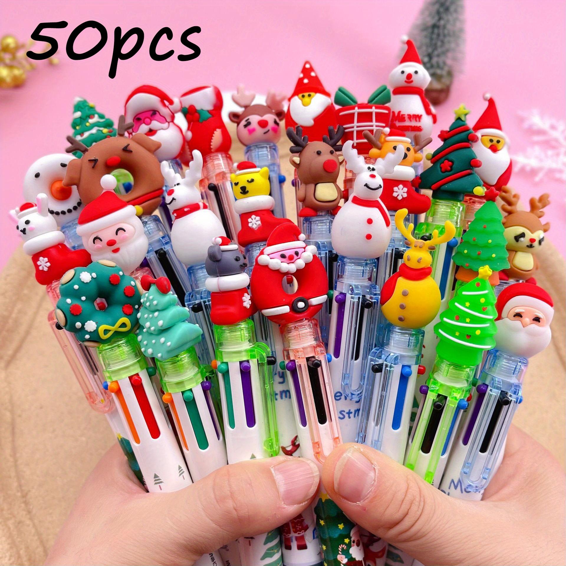 

50Pcs Cute Christmas Ballpoint Pen Cartoon Santa Claus Xmas Tree Snowman Retractable Pen Nativity New Year Gifts Decor Prop 6 Color-in-1 Ballpoint Pen Random style 50Pcs