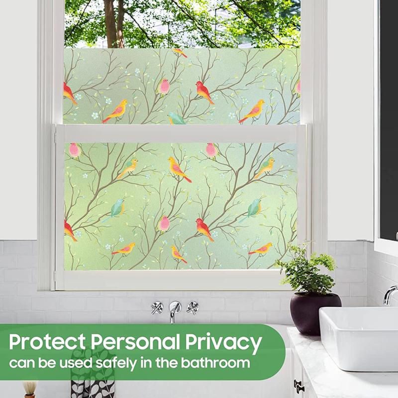 Bird Branch Colorful Frosted Non-adhesive Electrostatic  Glass  Sticker Privacy Window Film Bathroom