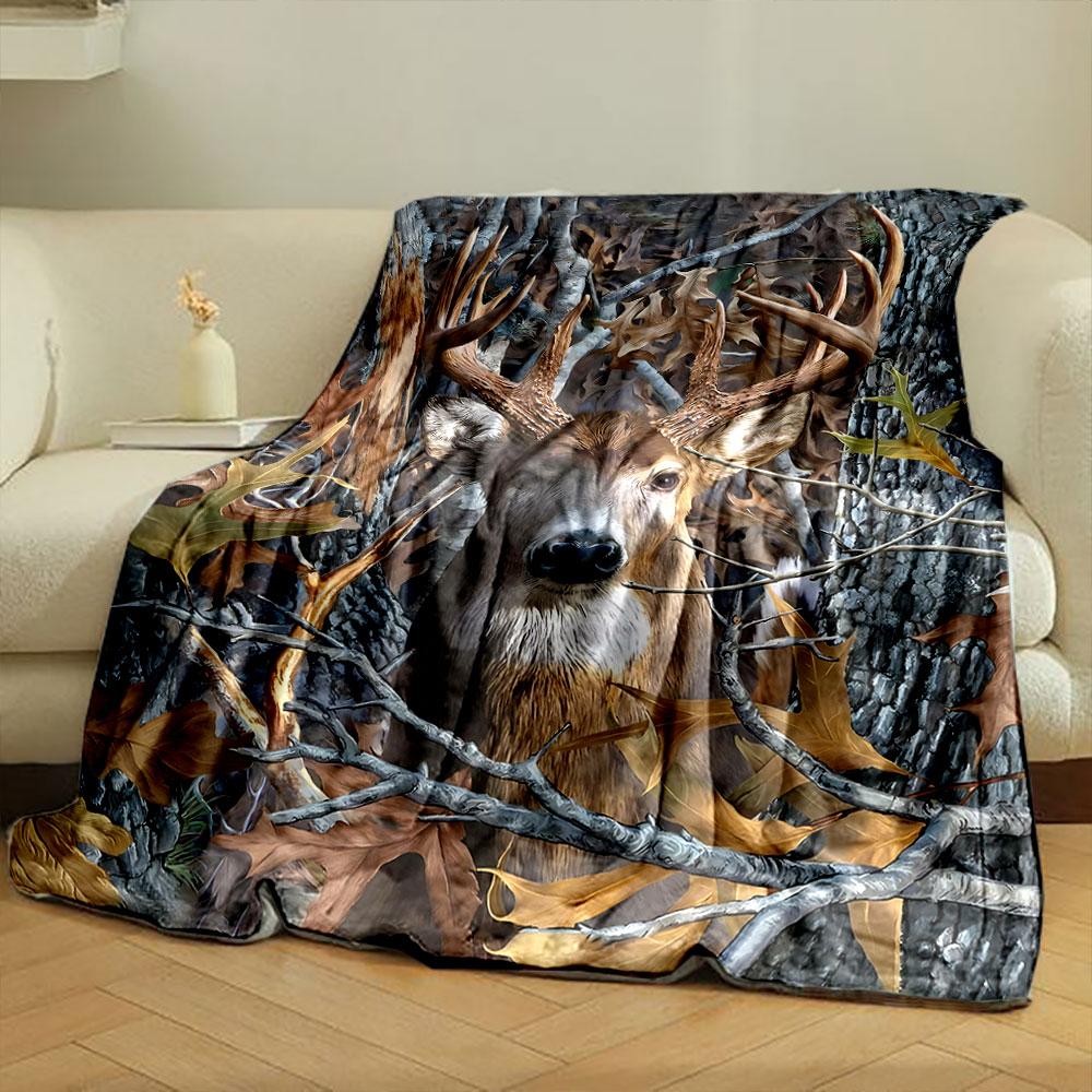 Deer Camouflage Blanket bedroom Blanket for Livingroom Couch lunch break Soft throw for Friend's festival Gift