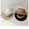 Retro Flat Top Straw Hat For Women With Wide Brim And Sun Protection For Vacation