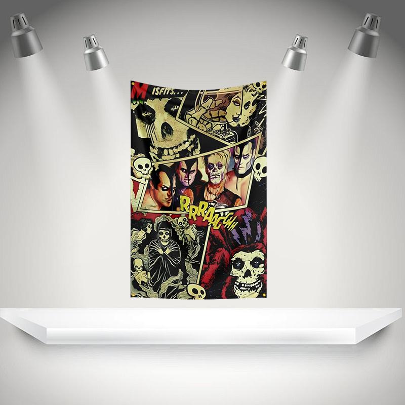 M-Misfitss Flag Rock Music Band Banner HD Printing Tapestry Exhibition, Music Band Fans, Garage Decor